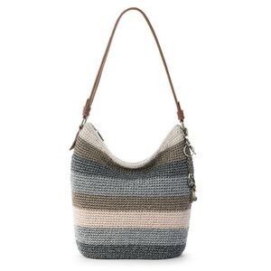 Striped Crochet Hobo Shoulder Bag - Neutral Multi